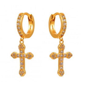 Gold Zirconia Cross Earrings